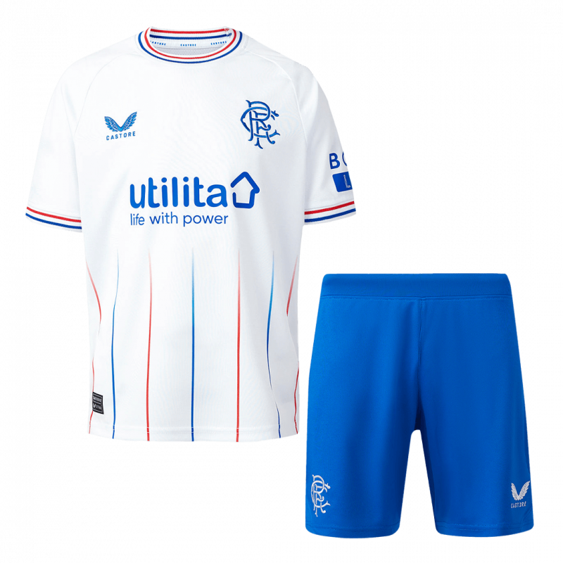 kit enfant Glasgow Rangers 2023/24 extérieur blanc