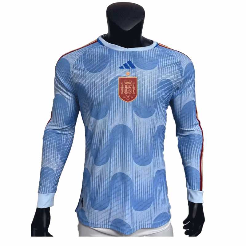 maillot Spain 2022 extérieur bleu Player Version manches longues