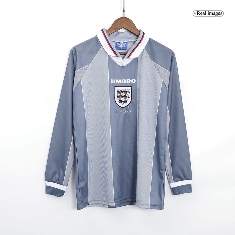 maillot England 1996 extérieur gris manches longues Retro