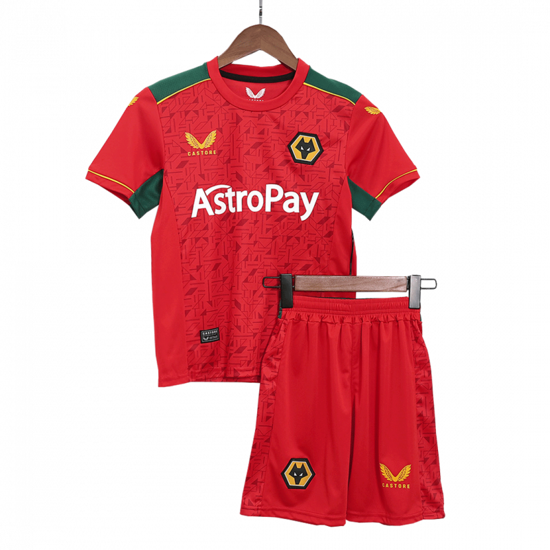 kit enfant Wolverhampton Wanderers 2023/24 extérieur rouge