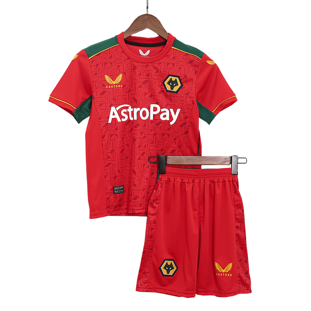 kit enfant Wolverhampton Wanderers 2023/24 extérieur rouge