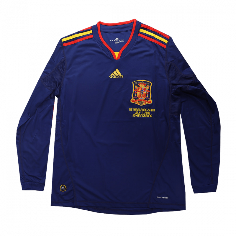 maillot Spain 2010 extérieur bleu manches longues Retro