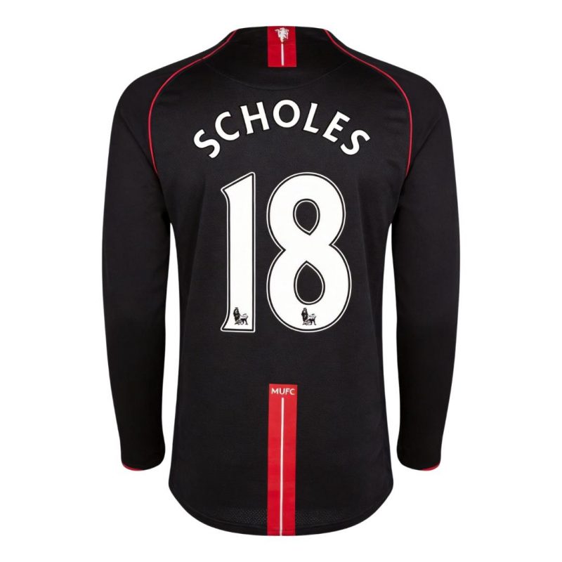 maillot SCHOLES #18 Manchester United 2007/08 extérieur noir manches longues Retro