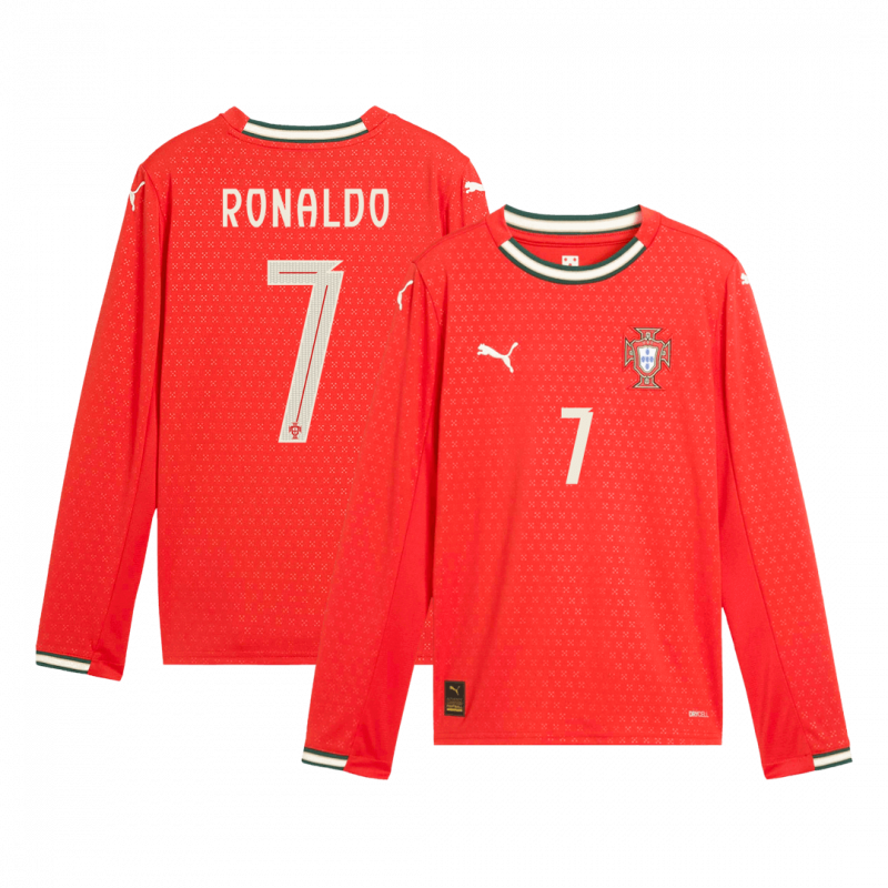maillot RONALDO #7 Portugal 2025 domicile rouge manches longues