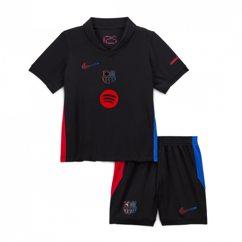 Barcelona 2024/25 extérieur noir logo Spotify sans texte Kit enfant