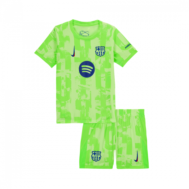 Barcelona 2024/25 Troisième vert logo Spotify sans texte UCL Kit enfant