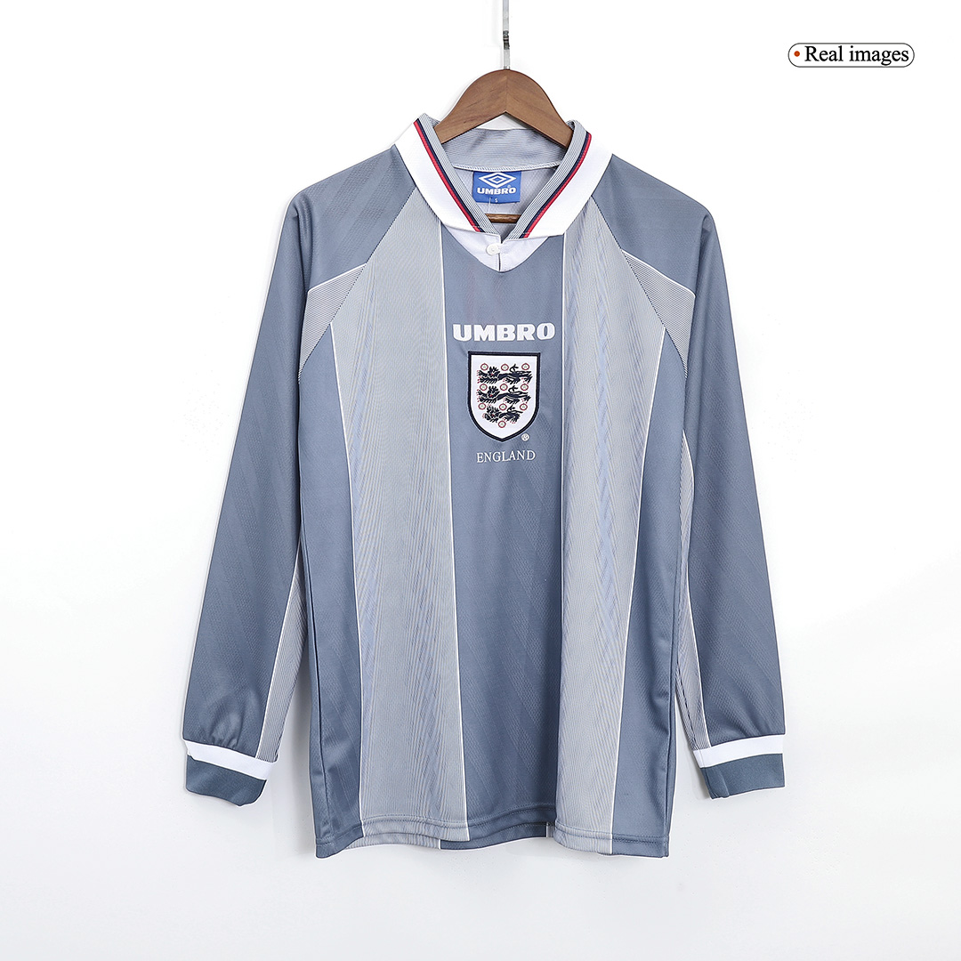 maillot England 1996 extérieur gris manches longues Retro