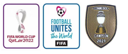 2022 Qatar Coupe du monde blanc & Football Unites The World blanc badges & CONMEBOL CAMPEON 2021