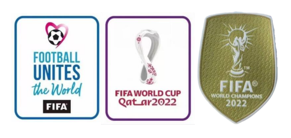 2022 Qatar Coupe du monde blanc & Football Unites The World blanc badges & 2022 Coupe du monde Champion(Doré)