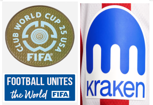 Club Coupe du monde 25 USA badge & FOOTBALL UNITES the world (bleu) badge & KRAKEN Sponsoruff08Atletico Madrid Homeuff09