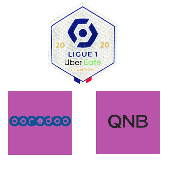 2020 French Ligue 1 Champion badge & OOREDOO Sponsor(noir) & QNB Sponsor(noir)
