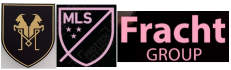 Inter Miami MLS (domicile) badge & Fracht Group & MESSI 'GOAT' badge