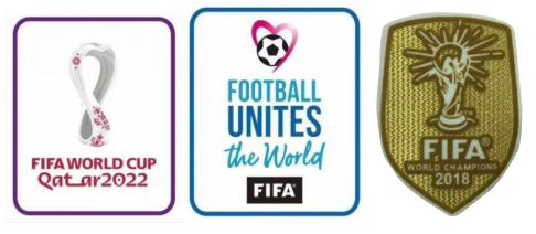 2022 Qatar Coupe du monde blanc & Football Unites The World blanc badges & 2018 Coupe du monde Champion(Doré)