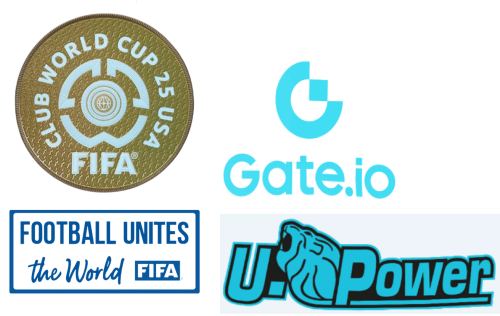 Club Coupe du monde 25 USA badge & FOOTBALL UNITES the world (blanc) badge & 25/26 U.Power (domicile) & Gate.io (domicile)