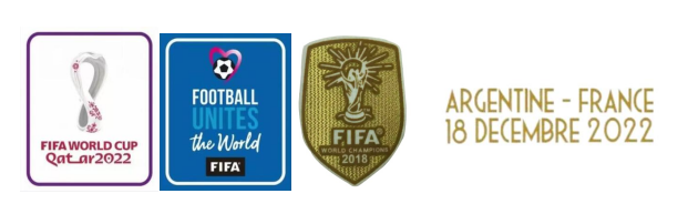 2022 Qatar Coupe du monde blanc & Football Unites The World bleu badges & 2018 Coupe du monde Champion(Doré) & ARGNTINE - FRANCE